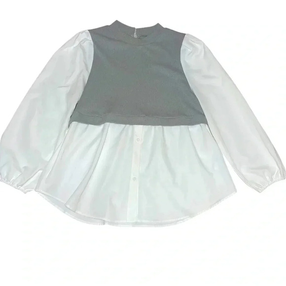 SHEIN Tops - Elegant Gray and White Women's Top